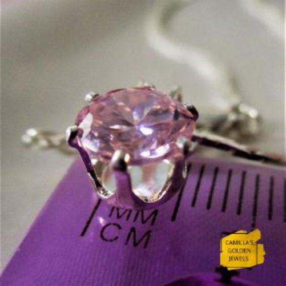 Pink Solitaire Cubic Zirconia Necklace - Picture 8 of 8